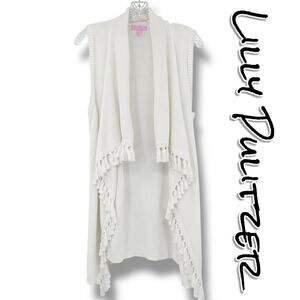 Lilly Pulitzer Abbott Sweater Vest Fringe Boho Preppy Tassel White Womens Size S